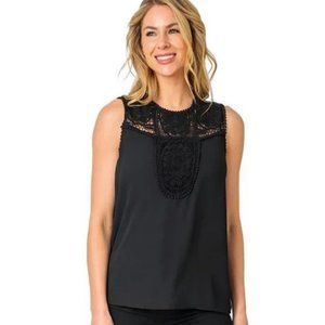 NWT Halogen Lace & Crepe Sleeveless Blouse Black Size Small